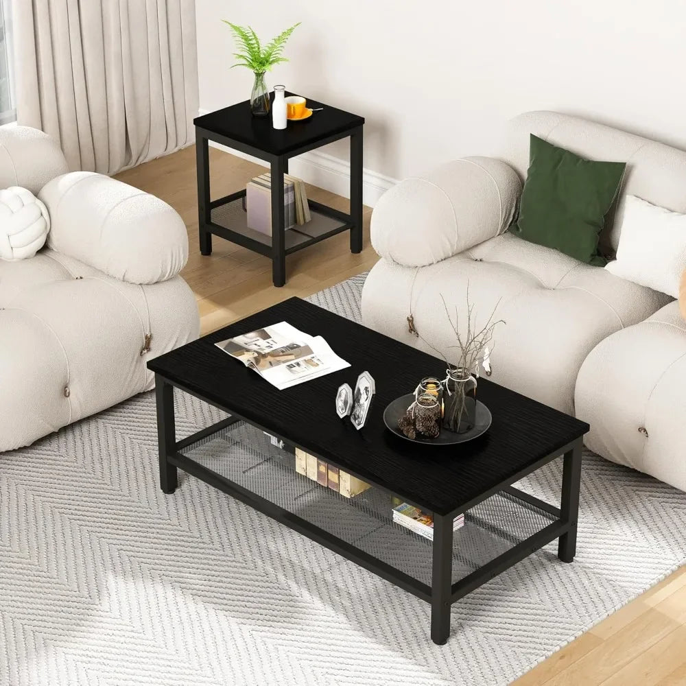 3 pieces living room table set with metal frame