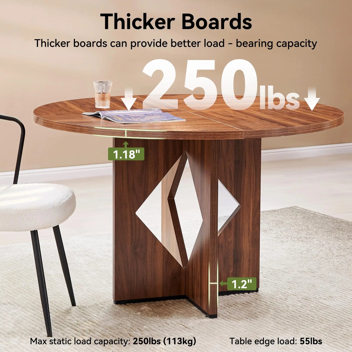 47 Inches Farmhouse Dinner Table with Wooden Pedestal Base