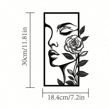 1pc, Woman Flower Metal Wall Aesthetic Portrait