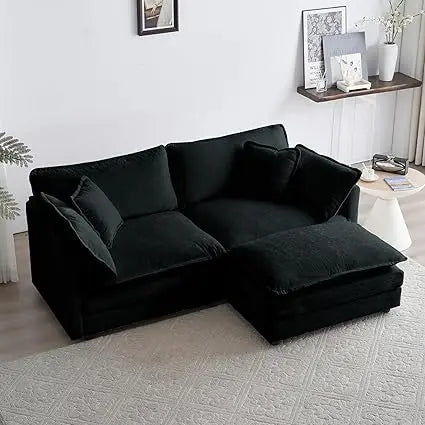 76.7" Convertible Modern L Shaped Sofa Set with Ottoman
