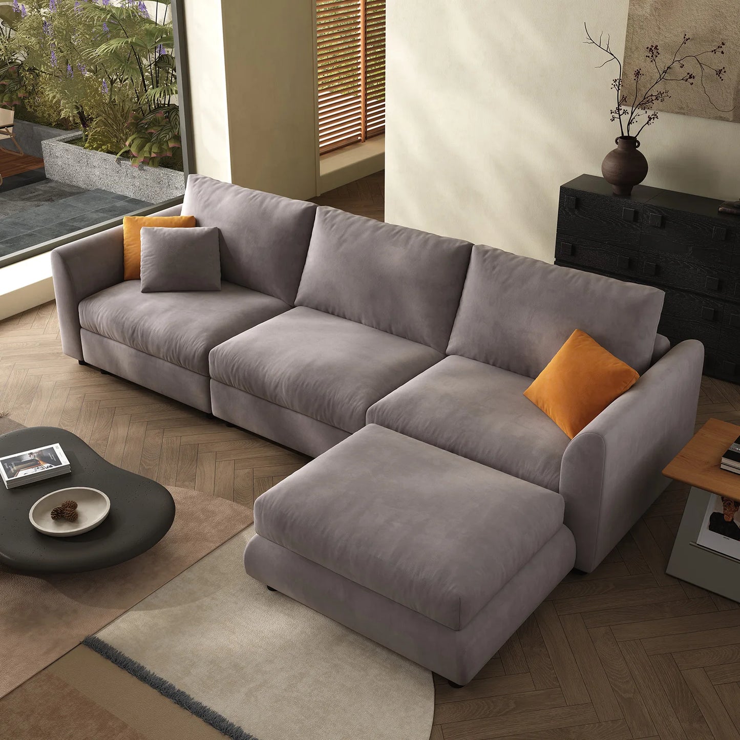 108.2'' Comfy Cloud Couch Modern Sectional Sofa with Ottoman