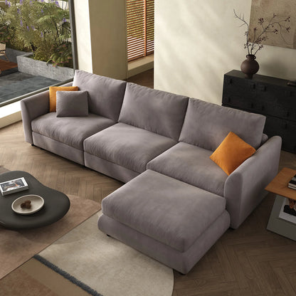 108.2'' Comfy Cloud Couch Modern Sectional Sofa with Ottoman