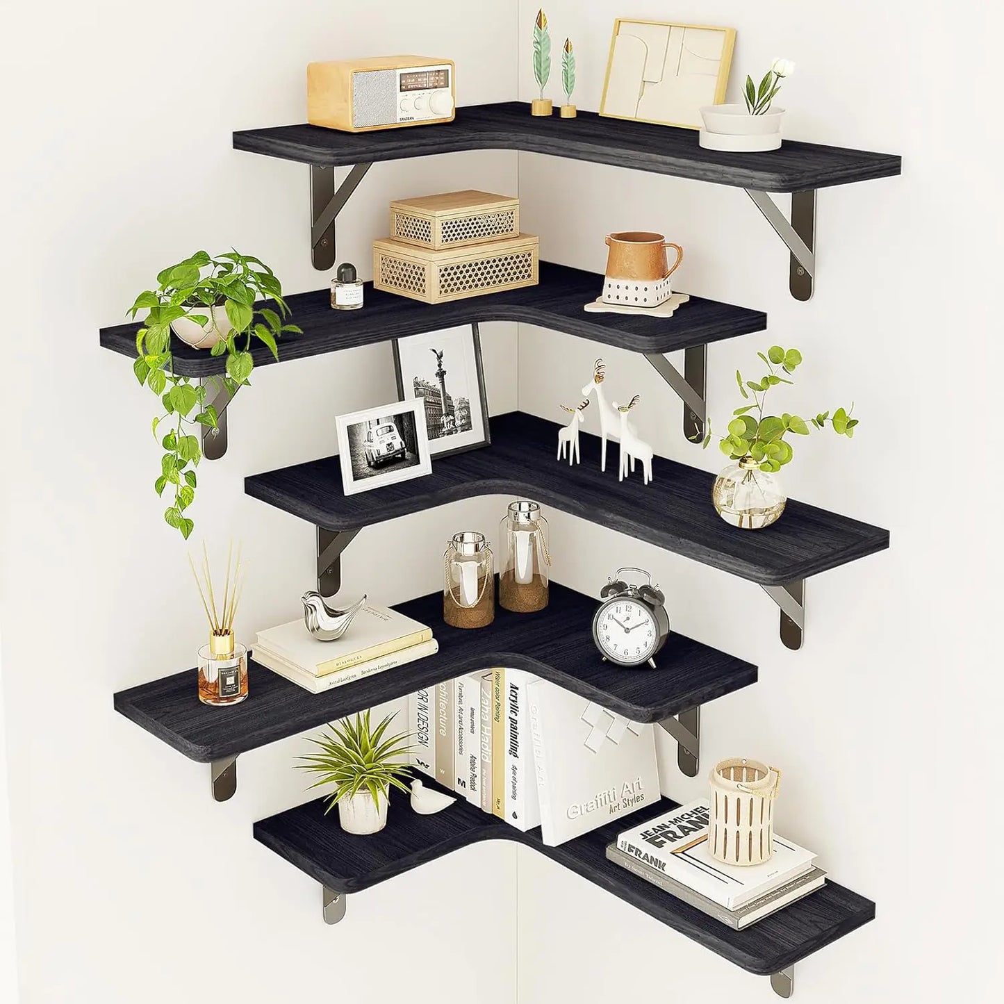 Set of 5, Floating Corner Shelves Wall Mounts