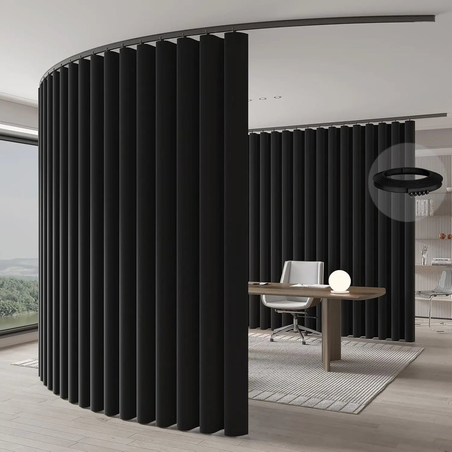 Blackout Room Divider Curtain Set with Ceiling Track