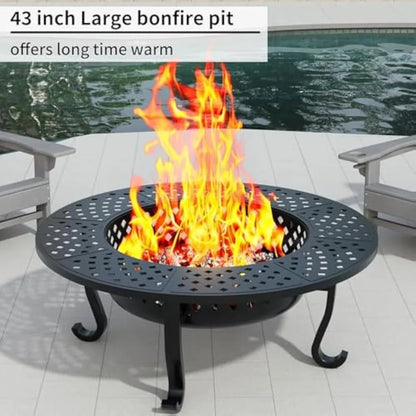 43 Inch Fire Pit with 2 Grill for Backyard Patio Garden