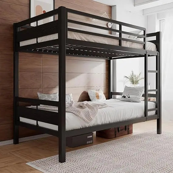 Heavy Duty Metal Bed with Ladder and Full-Length Guardrail
