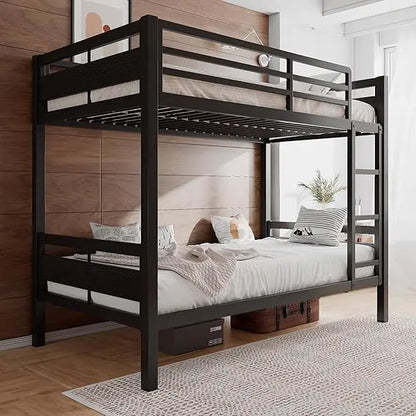 Heavy Duty Metal Bed with Ladder and Full-Length Guardrail