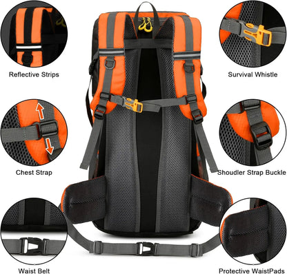 50L Lightweight Travel Backpack with Rain Cover for Hiking