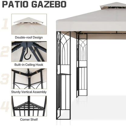 8x8 Outdoor Patio Gazebo with Corner Shelves