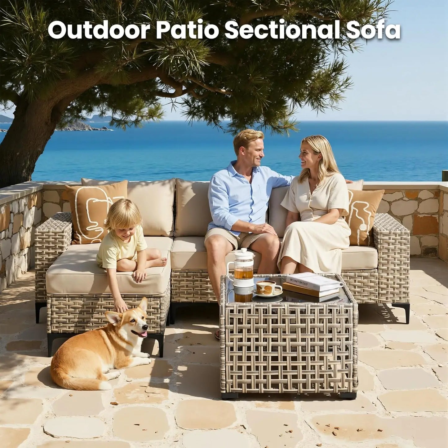 5Pcs Conversation Patio Furniture Set with Solar Lamp