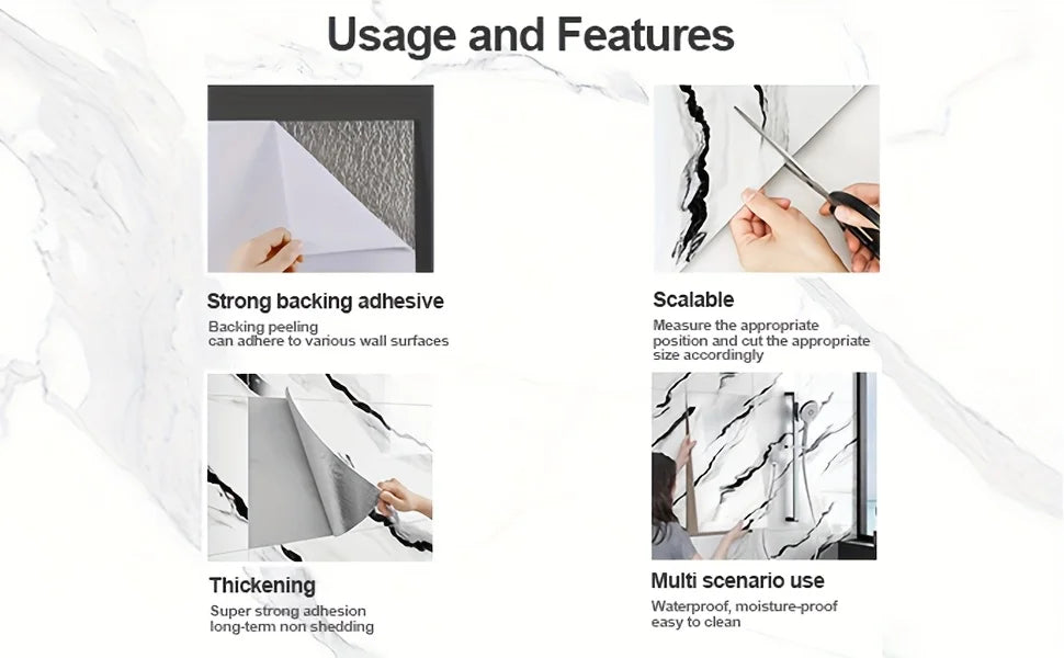 20/40pcs Glossy Marble Pattern Self-Adhesive Wall Panels