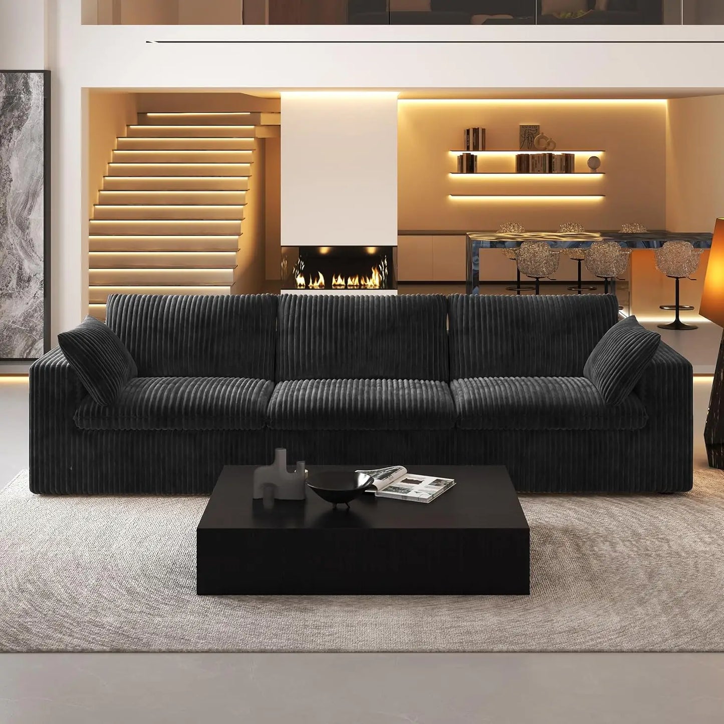 118" 3-Seater Modular Sectional with Plush Corduroy Fabric