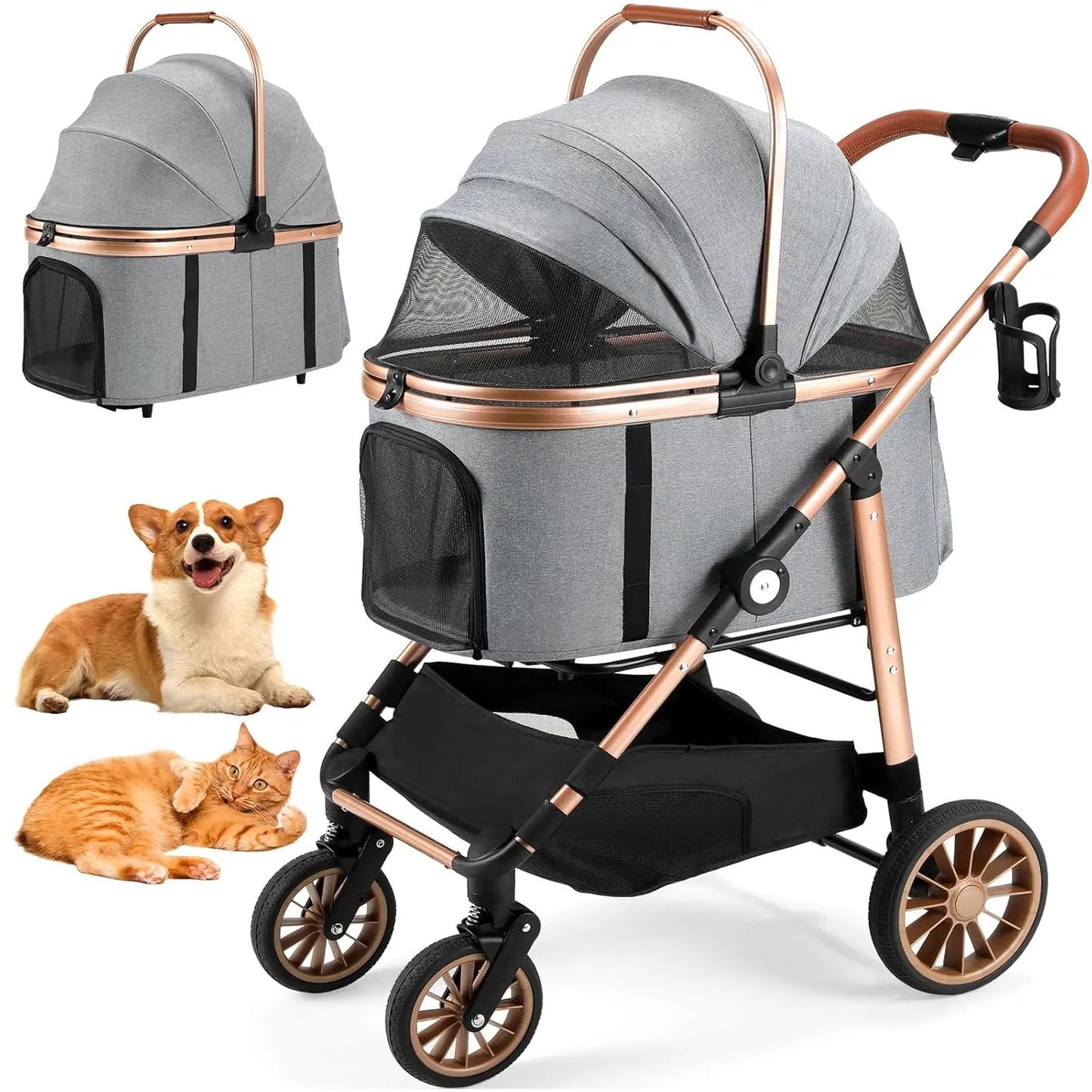 360° Rubber Wheels and Shock Absorption Dog Buggy