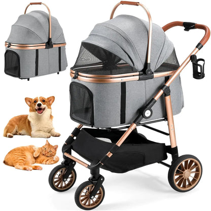 360° Rubber Wheels and Shock Absorption Dog Buggy