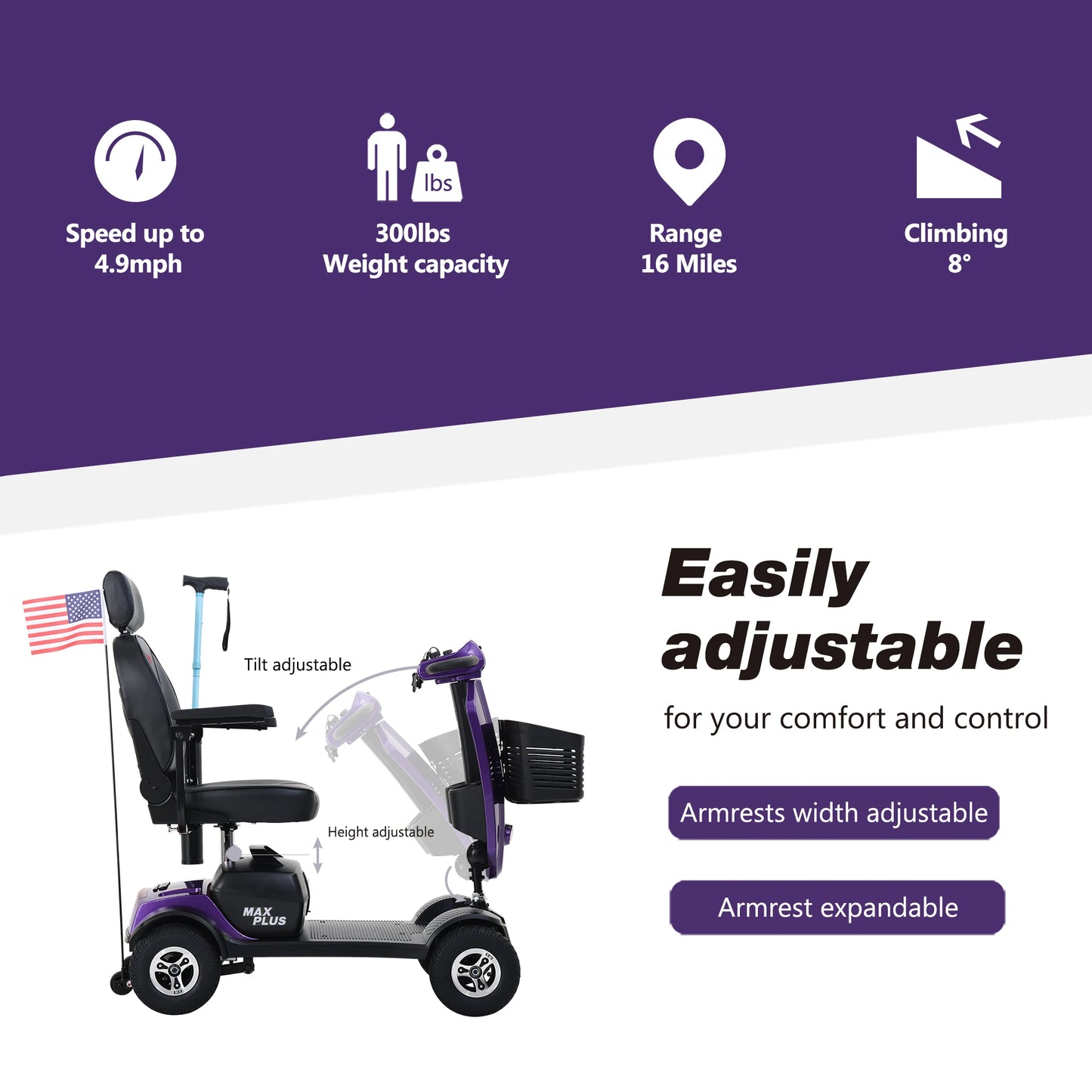 4-Wheel Outdoor Compact 300W Mobility Scooter for Outdoor