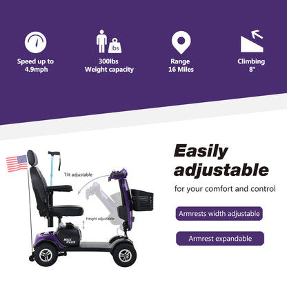 4-Wheel Outdoor Compact 300W Mobility Scooter for Outdoor