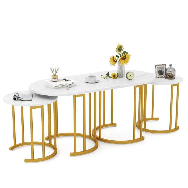 Set of 3 Coffee Table with Marble top