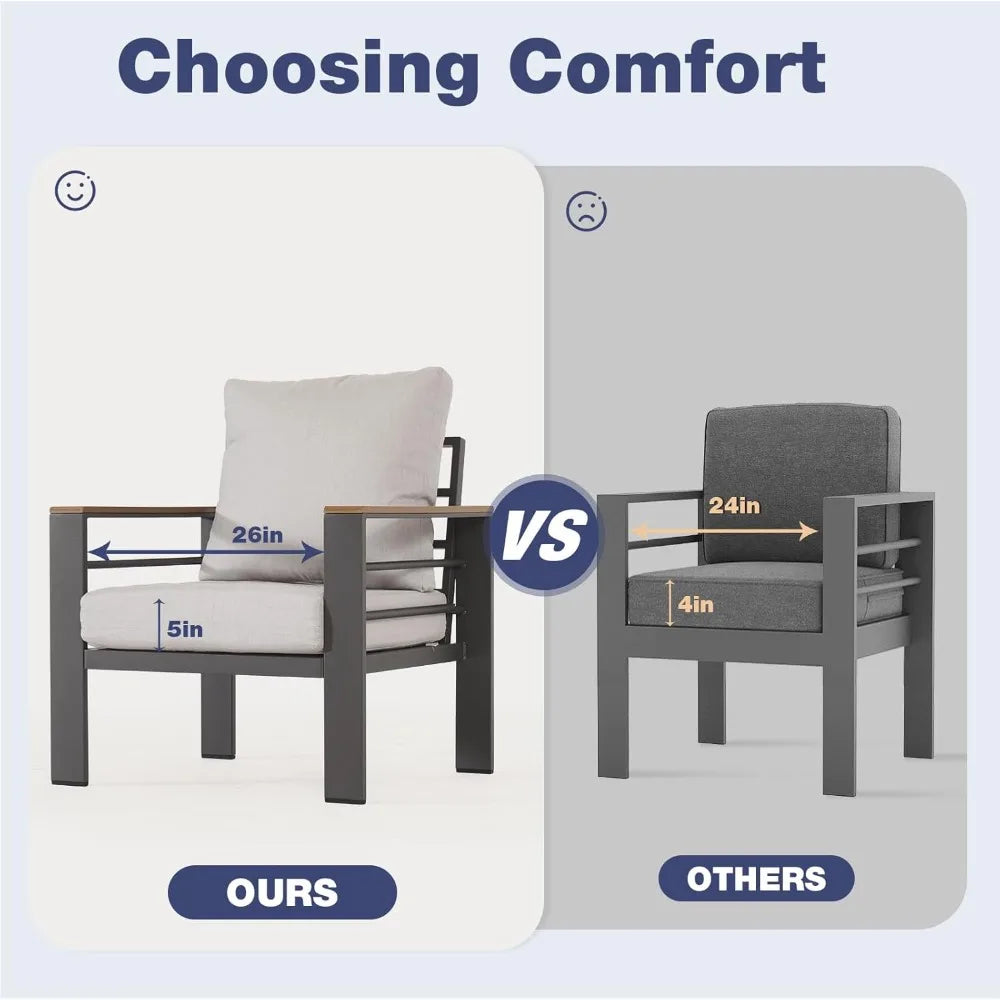 7 Seats, Aluminum Patio Furniture Set with Washable Thick Cushions