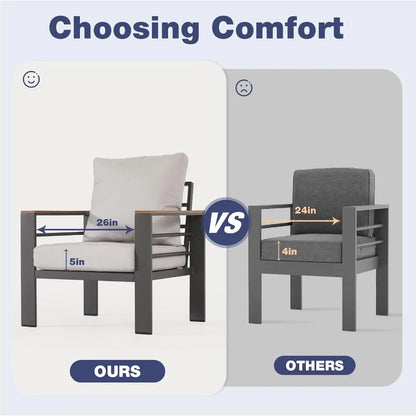 7 Seats, Aluminum Patio Furniture Set with Washable Thick Cushions