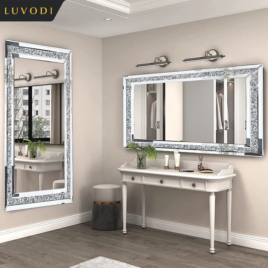 Large Silver Sparkly Crystal Rhinestone Diamond Frameless Vanity Mirrors