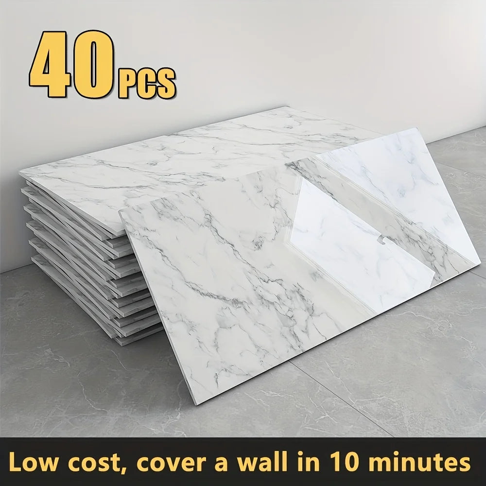 20/40pcs Glossy Marble Pattern Self-Adhesive Wall Panels