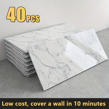 20/40pcs Glossy Marble Pattern Self-Adhesive Wall Panels