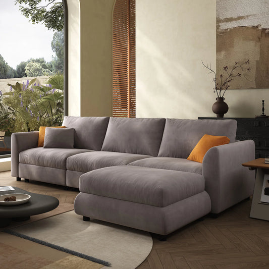 108.2'' Comfy Cloud Couch Modern Sectional Sofa with Ottoman