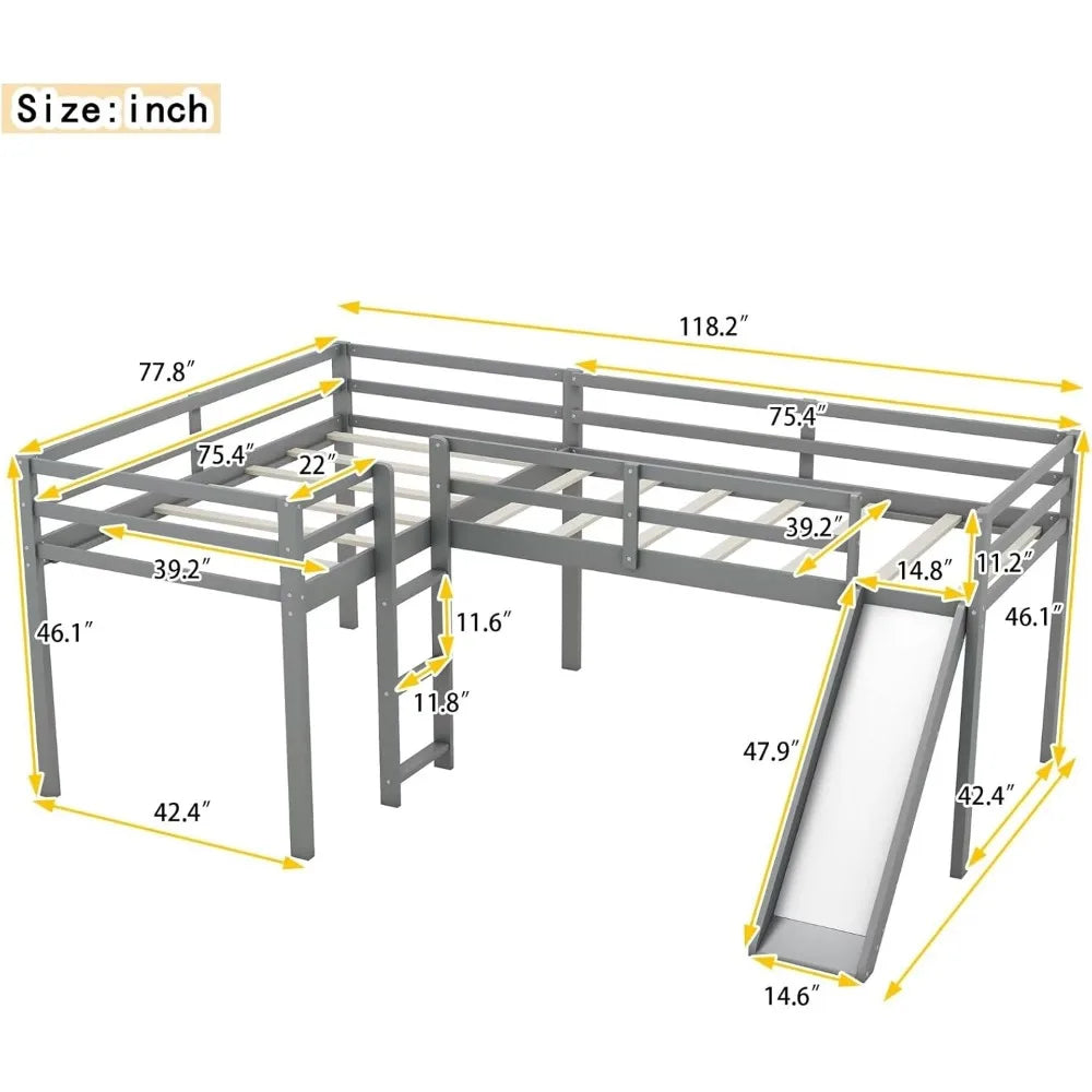 Twin Size Double Loft Bed with Slide and Ladder