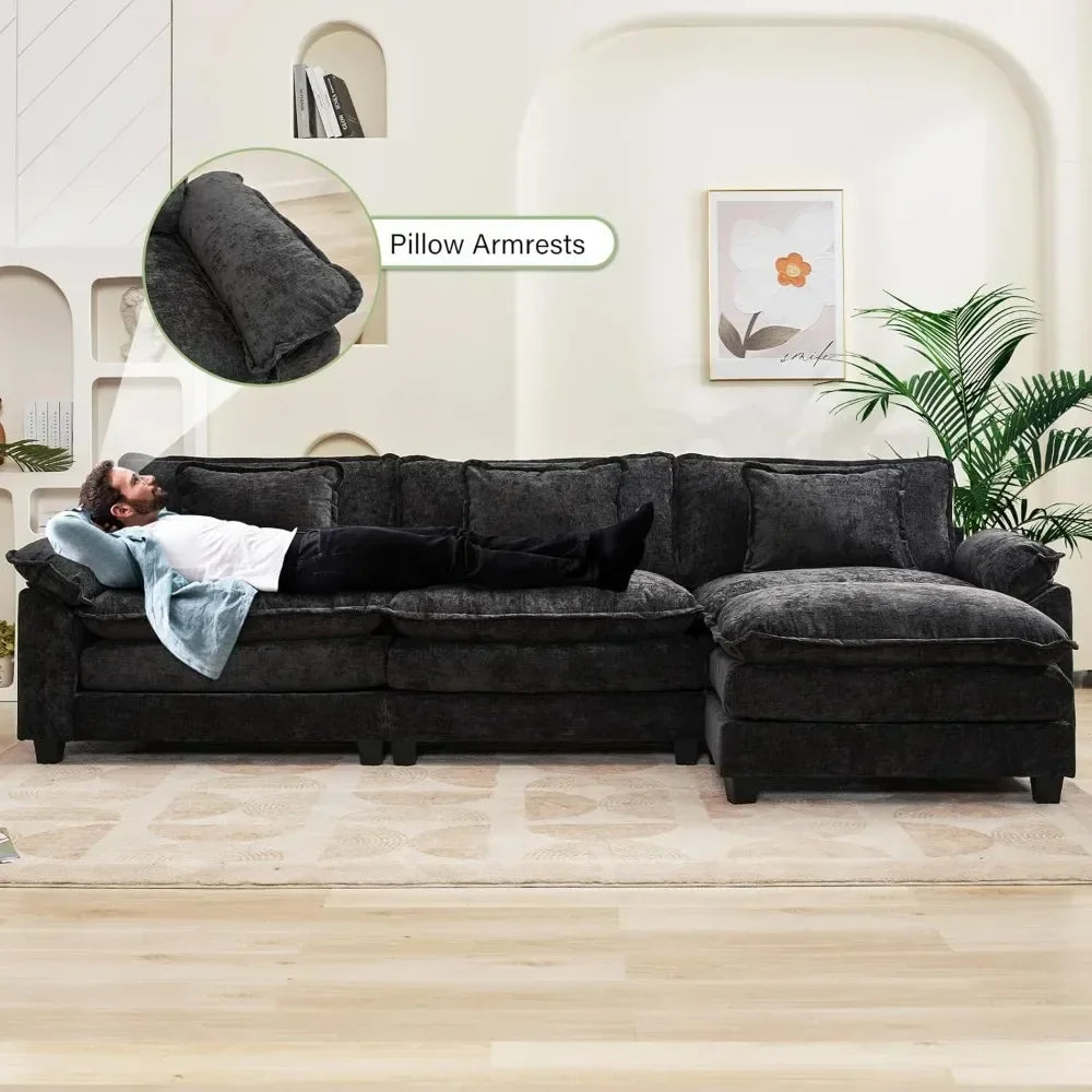 Comfy Cloud Couch Sectional Sofa with Ottoman