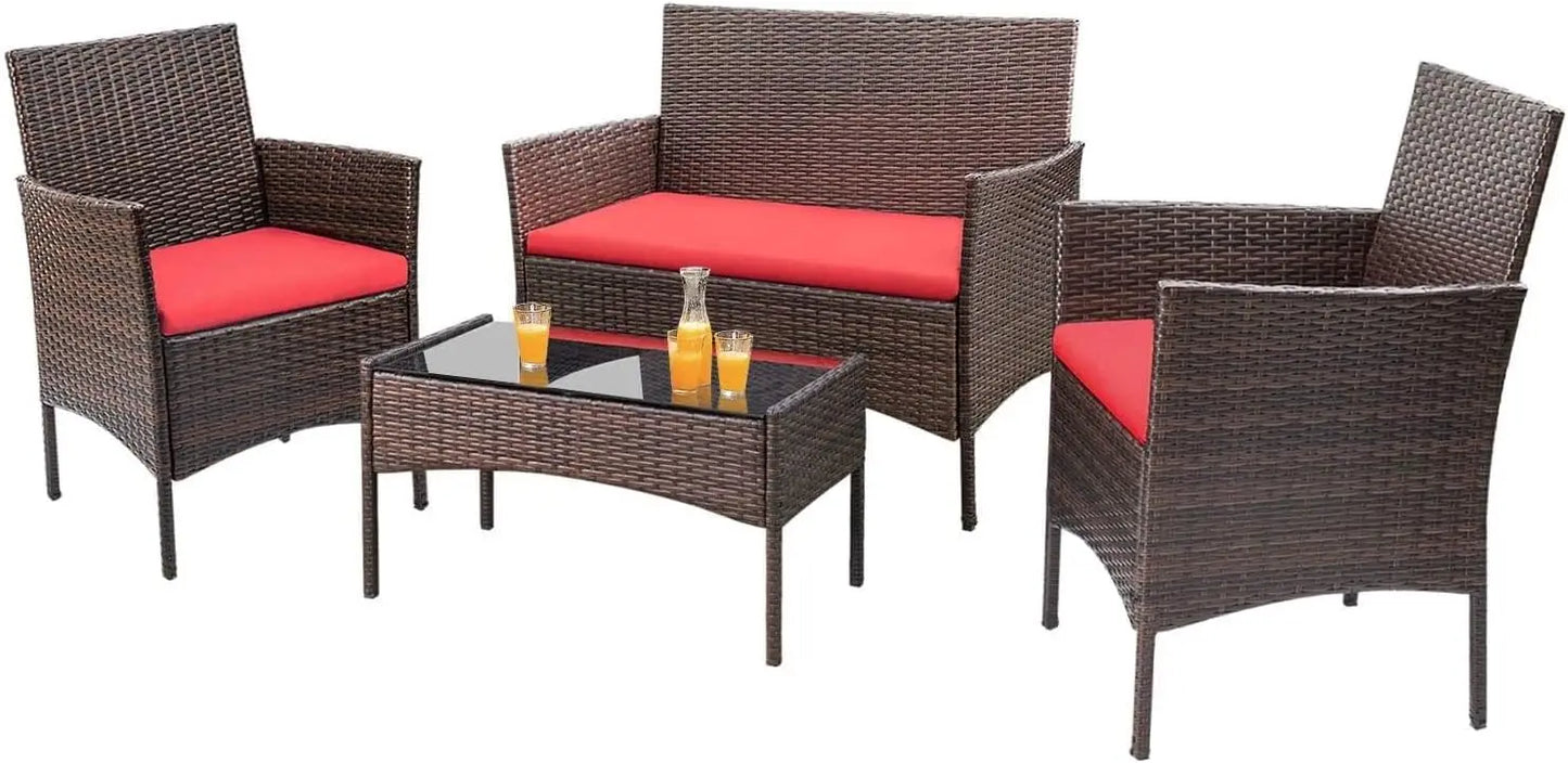 4 Pieces Outdoor Indoor Patio Rattan Chair Wicker Set