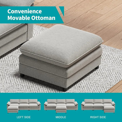 117" Oversized Sectional Sofa with Movable Ottoman