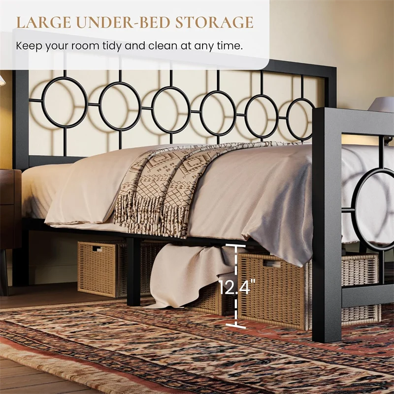 King Queen Size Metal Bed Frame with Vintage Circular Design