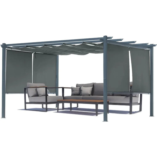 10 x 13 ft Outdoor Pergola with Retractable Shade Canopy