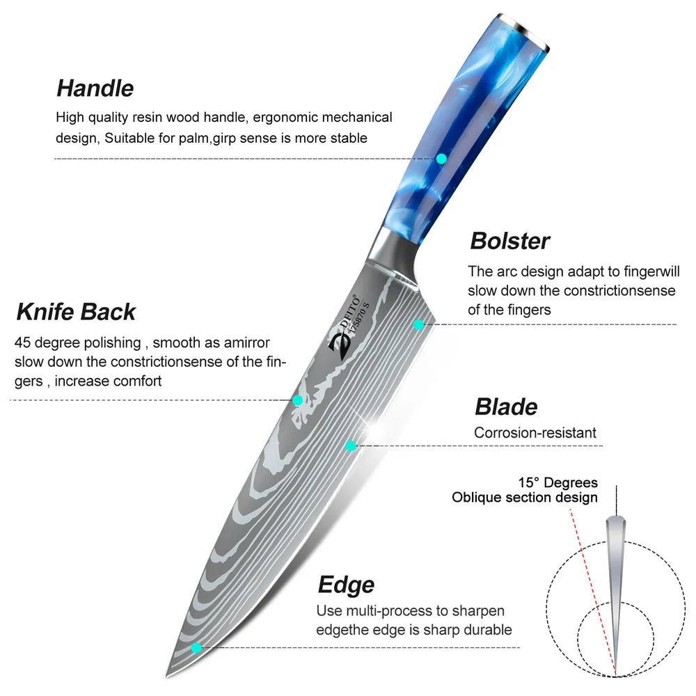 8pcs Kitchen Knife Damascus Stainless Steel Chef Knife
