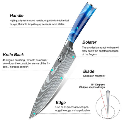 8pcs Kitchen Knife Damascus Stainless Steel Chef Knife