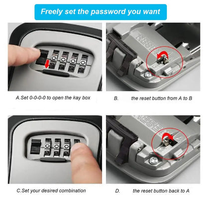 Wall-mounted Key Lock Box Waterproof Aluminum 4 Digit Combination Password Key Organizer Outdoor Key Safe Lock Box