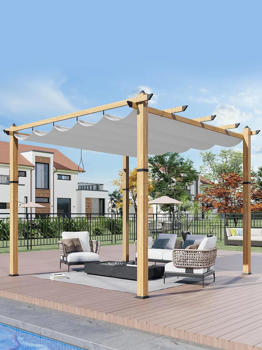 10X10FT 10X13FT Outdoor Pergola with Retractable Canopy