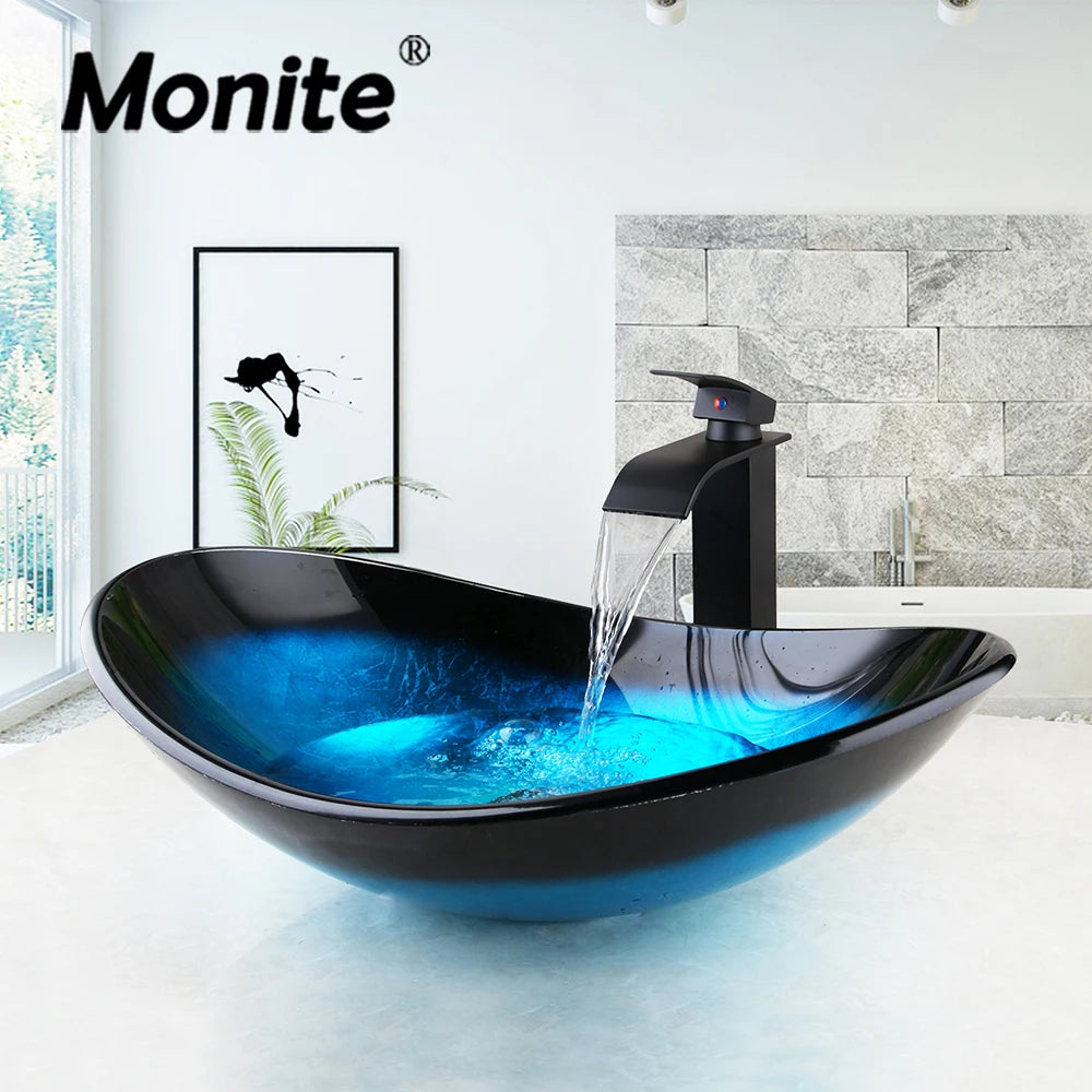 Tempered Glass Bathroom Sink with Pop-Up Drain