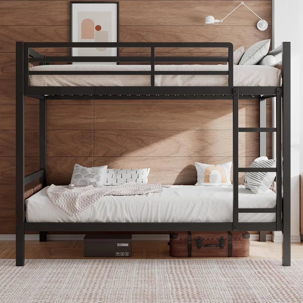 Heavy Duty Metal Bed with Ladder and Full-Length Guardrail