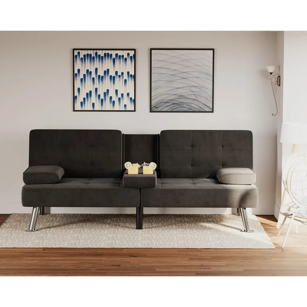 Modern Convertible Futon Sofa Bed with Linen Fabric