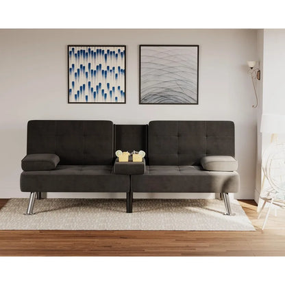 Modern Convertible Futon Sofa Bed with Linen Fabric