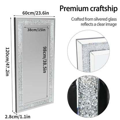Large Silver Sparkly Crystal Rhinestone Diamond Frameless Vanity Mirrors