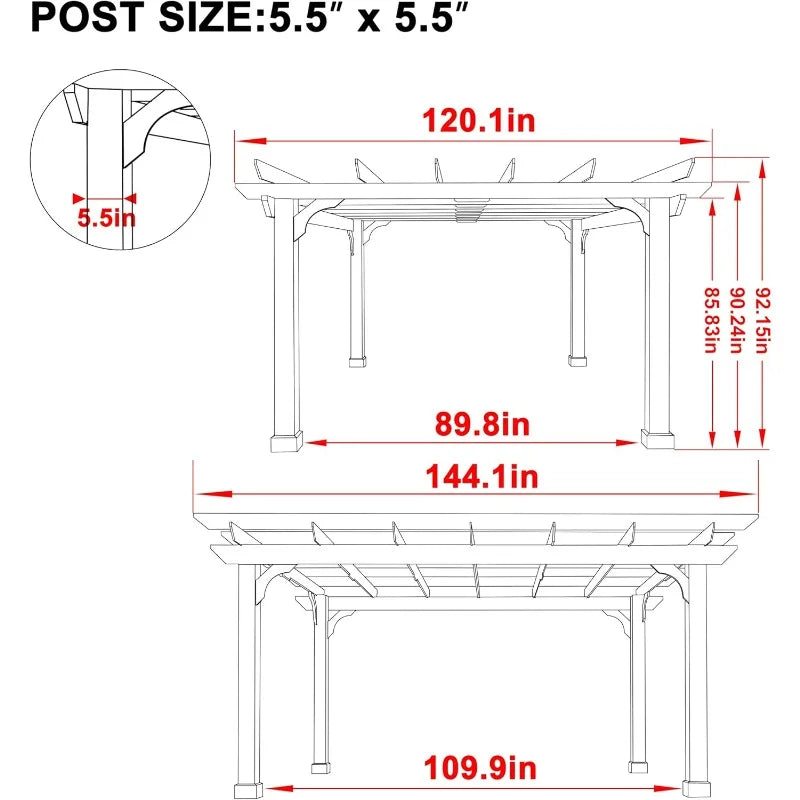 10x12 FT Cedar Pergola with Flat Roof