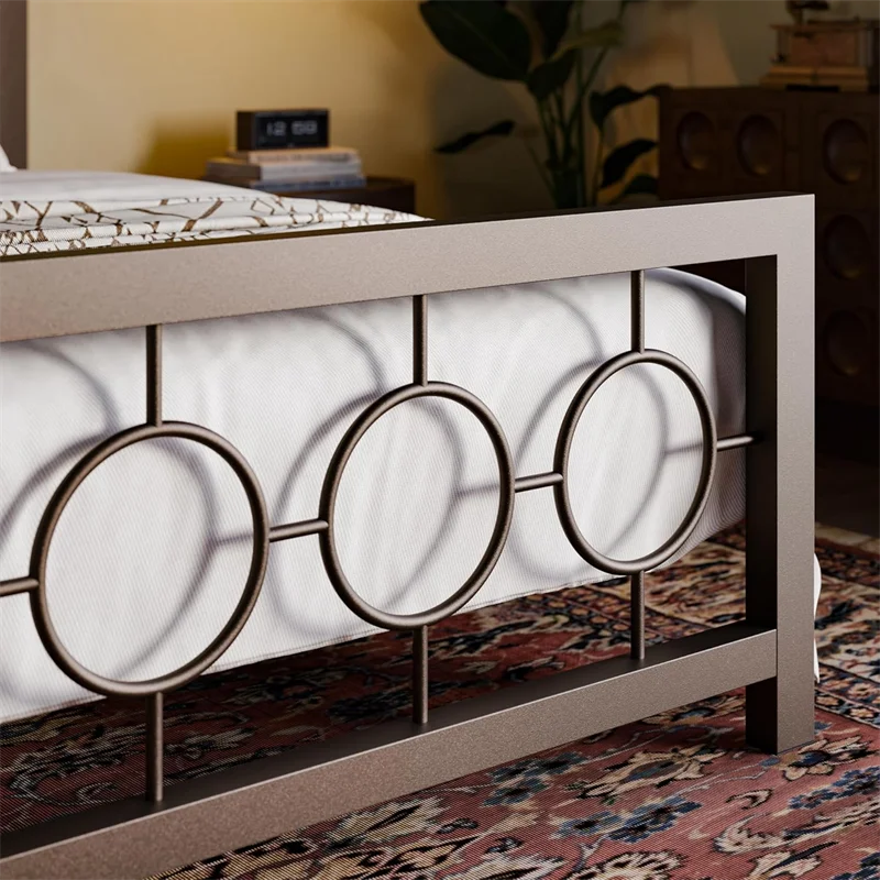 King Queen Size Metal Bed Frame with Vintage Circular Design