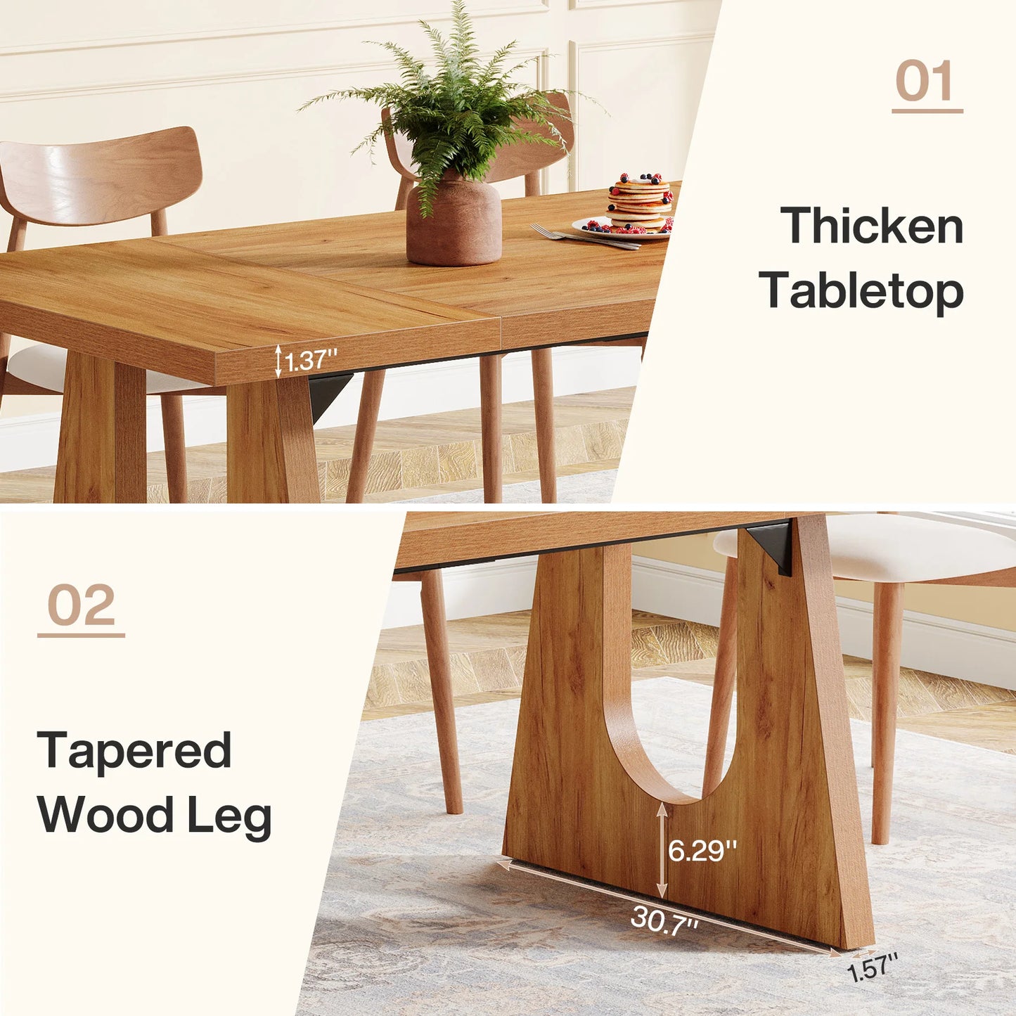 70.9-Inch Wood Rustic Rectangular Table with Black Wooden Legs