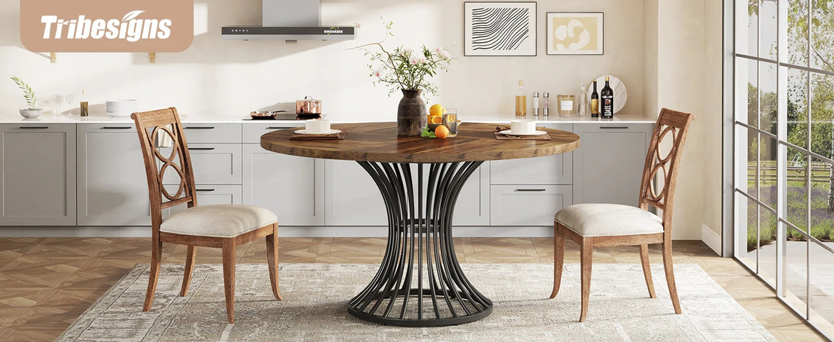 46-Inch Wood Kitchen Table with Sturdy Metal Base