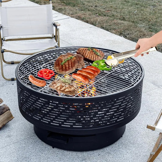 32" Wood Burning Fire Pits with Grill & Lid