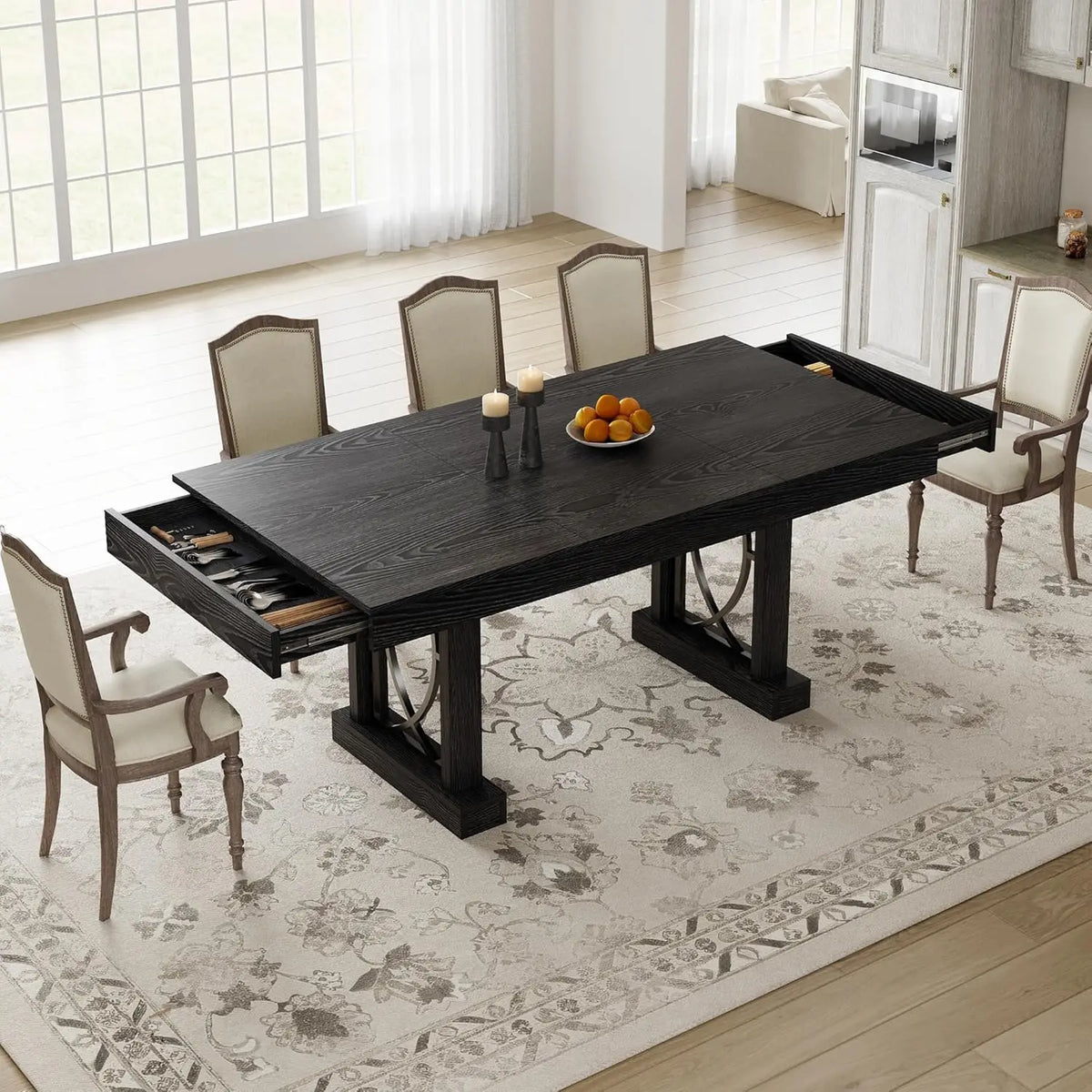 71 Inch Dining Table With 2 Storage Drawers