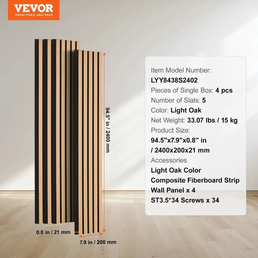 7.9 x 94.5-inch 4 PCS Wood Slat Acoustic Panels