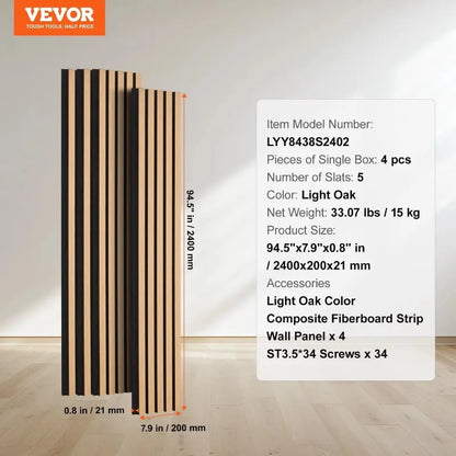 7.9 x 94.5-inch 4 PCS Wood Slat Acoustic Panels